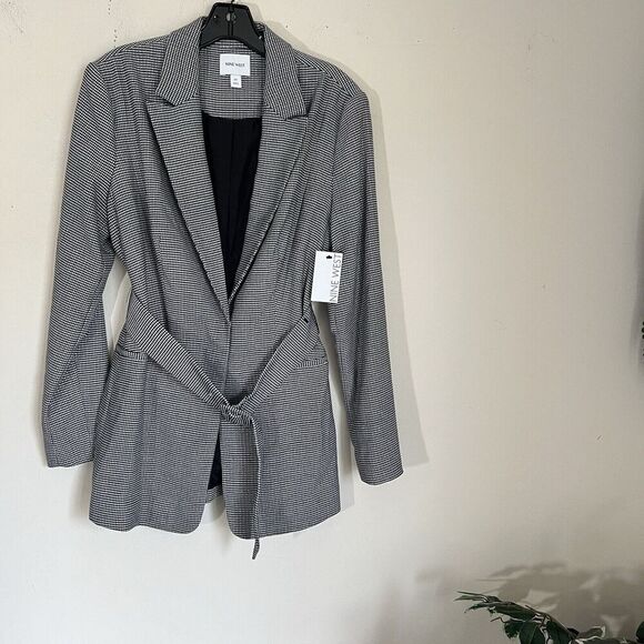 Nine West Women's Longline Blazer Jacket Coat Houndstooth Speckled Gray M New - Picture 8 of 8